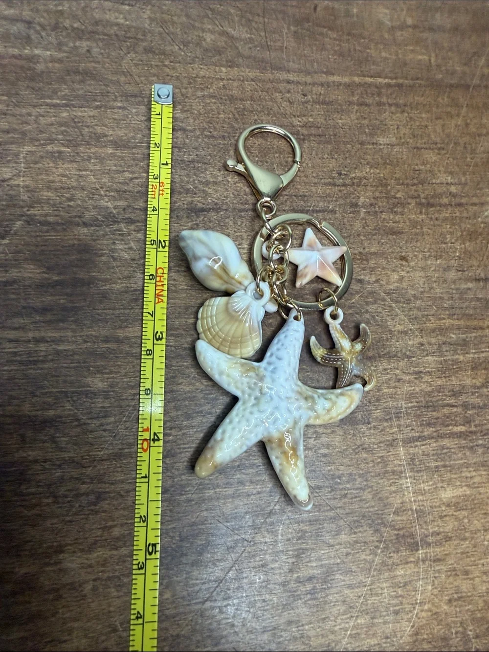 Faux Sea Shell Starfish Keychain Bag Charm - Neutral Tones